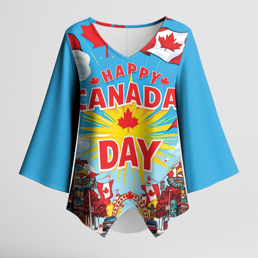 Happy Canada Day Kimono Sleeve Blouse True North Strong Free Maple Leaf