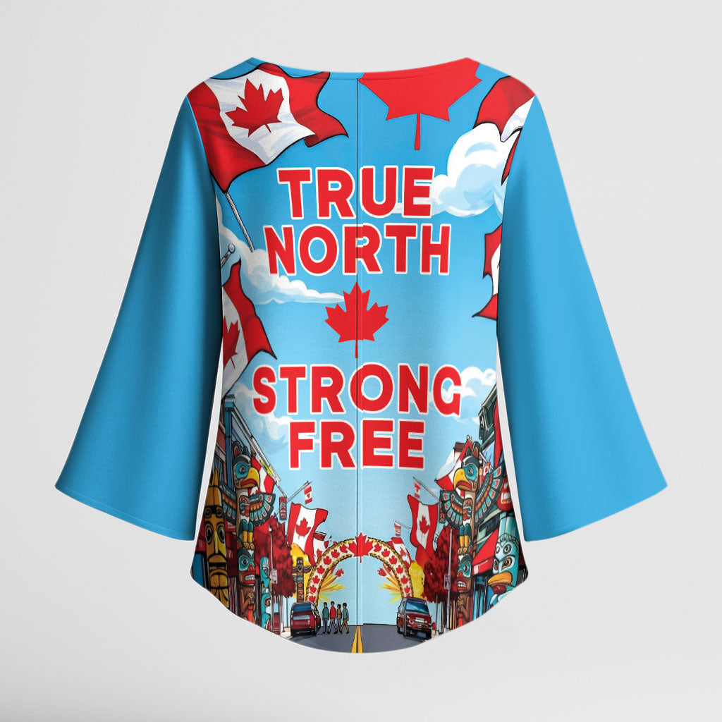Happy Canada Day Kimono Sleeve Blouse True North Strong Free Maple Leaf