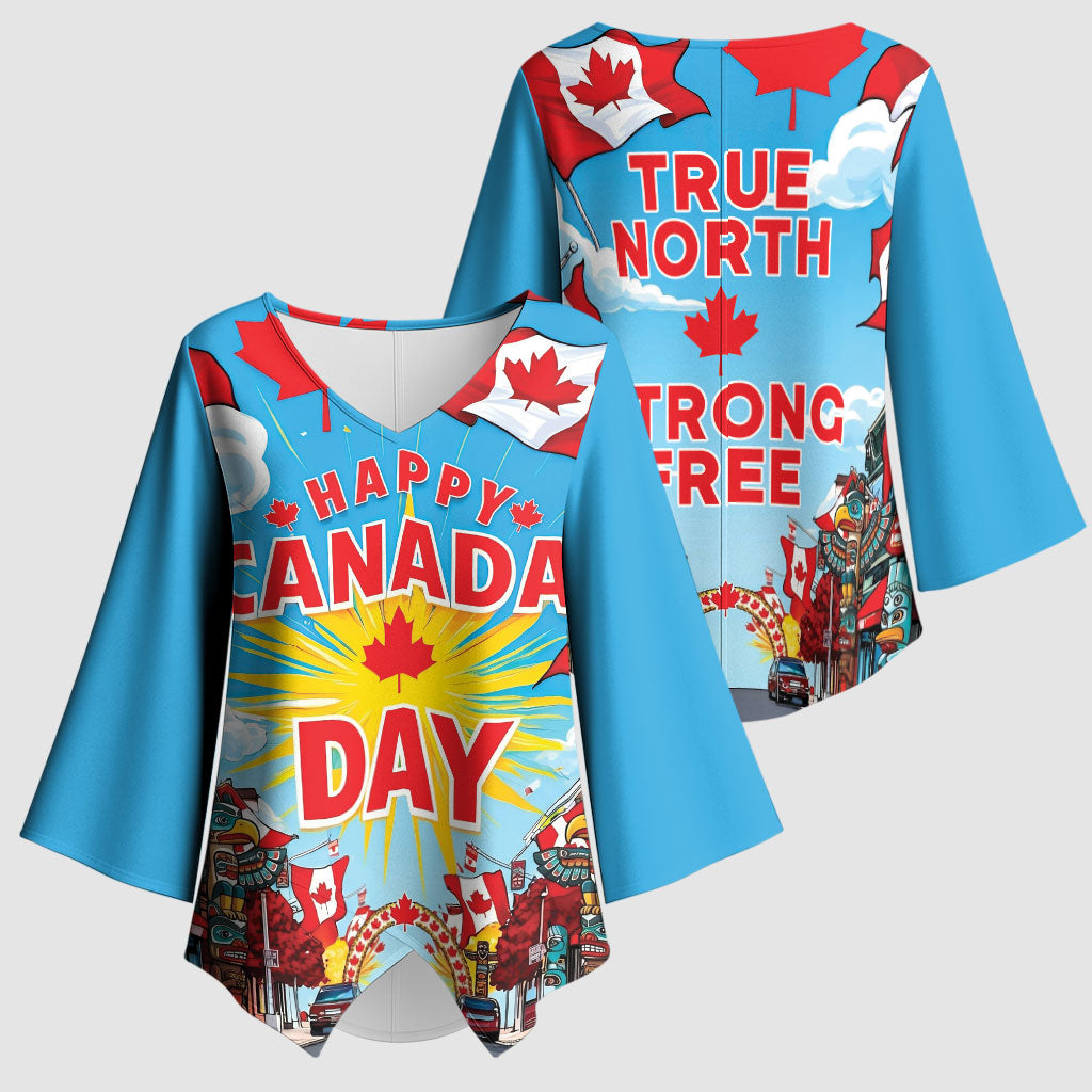 Happy Canada Day Kimono Sleeve Blouse True North Strong Free Maple Leaf
