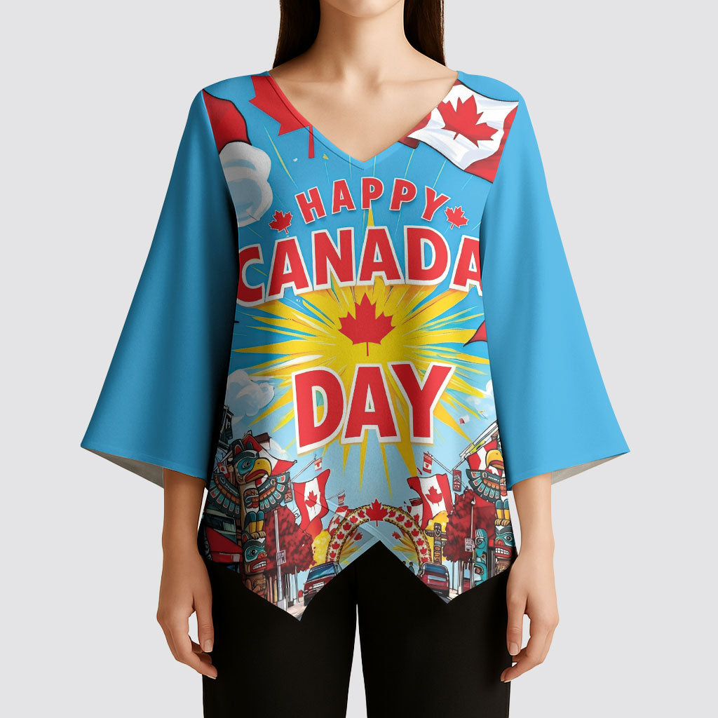 Happy Canada Day Kimono Sleeve Blouse True North Strong Free Maple Leaf