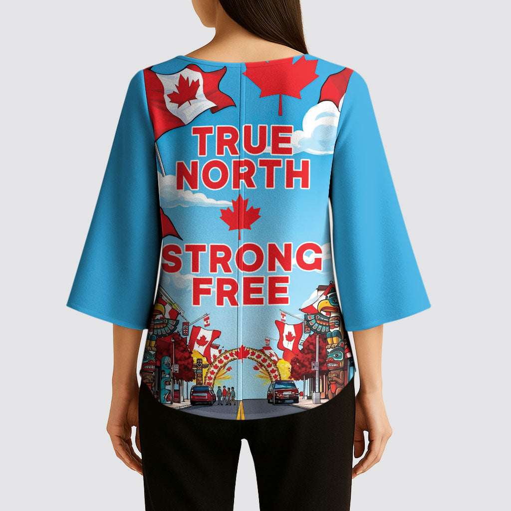 Happy Canada Day Kimono Sleeve Blouse True North Strong Free Maple Leaf