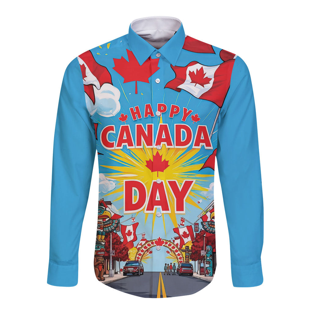 Happy Canada Day Long Sleeve Button Shirt True North Strong Free Maple Leaf