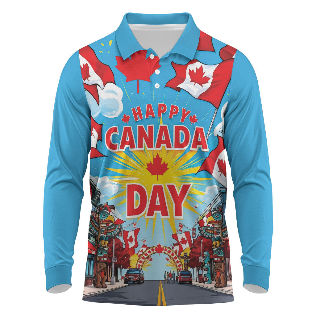 Happy Canada Day Long Sleeve Polo Shirt True North Strong Free Maple Leaf