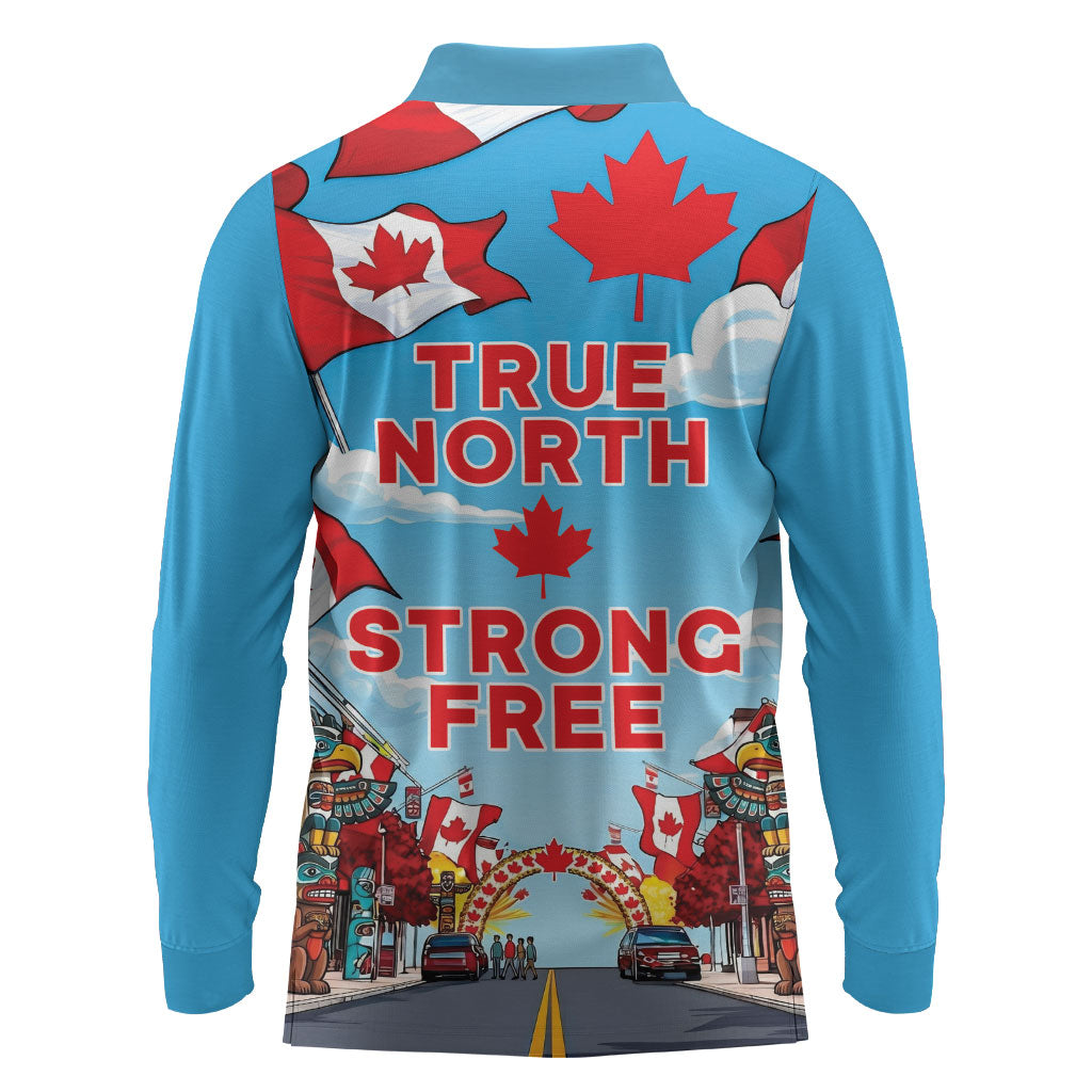 Happy Canada Day Long Sleeve Polo Shirt True North Strong Free Maple Leaf