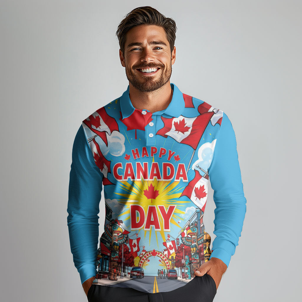 Happy Canada Day Long Sleeve Polo Shirt True North Strong Free Maple Leaf