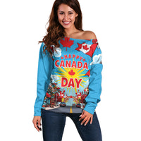 Happy Canada Day Off Shoulder Sweater True North Strong Free Maple Leaf