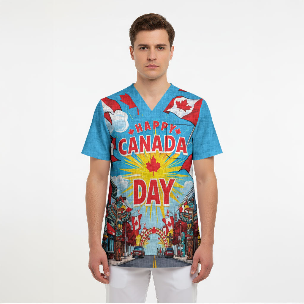 Happy Canada Day Scrub Top True North Strong Free Maple Leaf