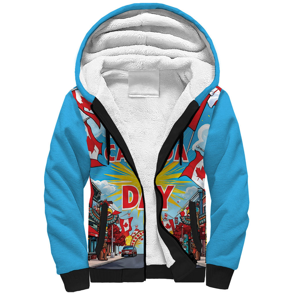 Happy Canada Day Sherpa Hoodie True North Strong Free Maple Leaf