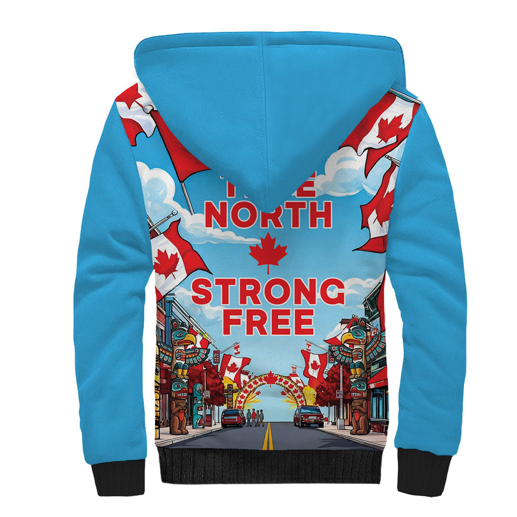 Happy Canada Day Sherpa Hoodie True North Strong Free Maple Leaf