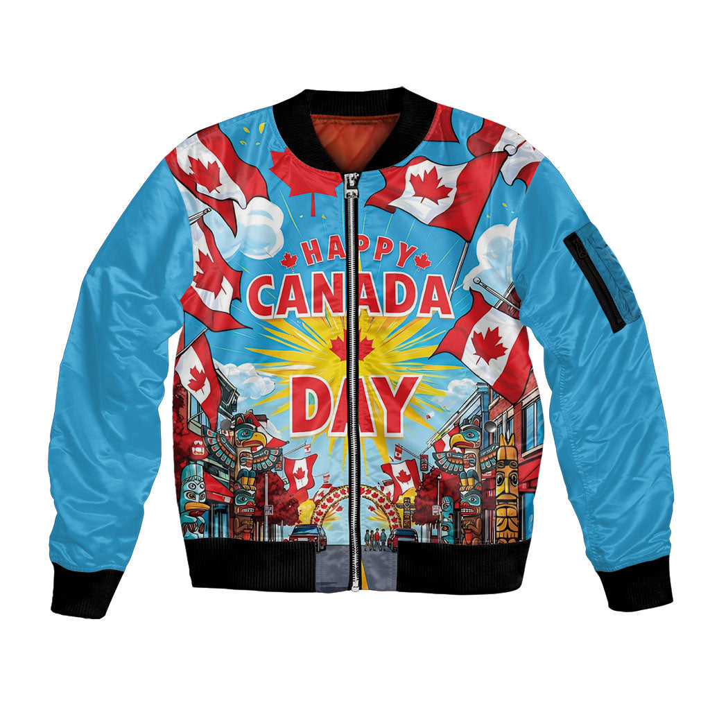 Happy Canada Day Sleeve Zip Bomber Jacket True North Strong Free Maple Leaf
