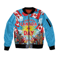 Happy Canada Day Sleeve Zip Bomber Jacket True North Strong Free Maple Leaf
