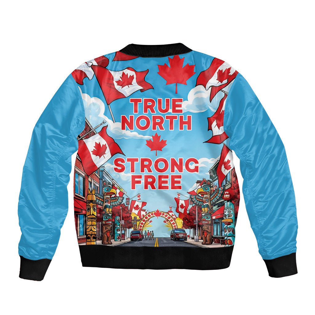 Happy Canada Day Sleeve Zip Bomber Jacket True North Strong Free Maple Leaf