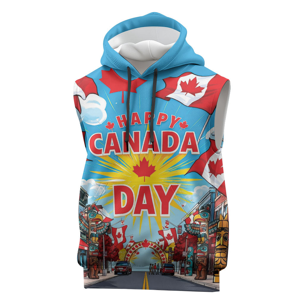 Happy Canada Day Sleeveless Hoodie True North Strong Free Maple Leaf
