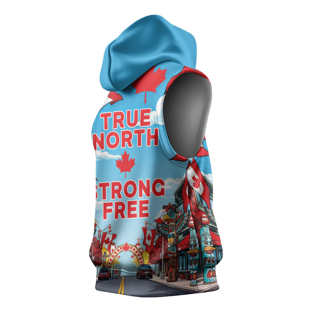 Happy Canada Day Sleeveless Hoodie True North Strong Free Maple Leaf