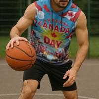 Happy Canada Day Sleeveless Hoodie True North Strong Free Maple Leaf