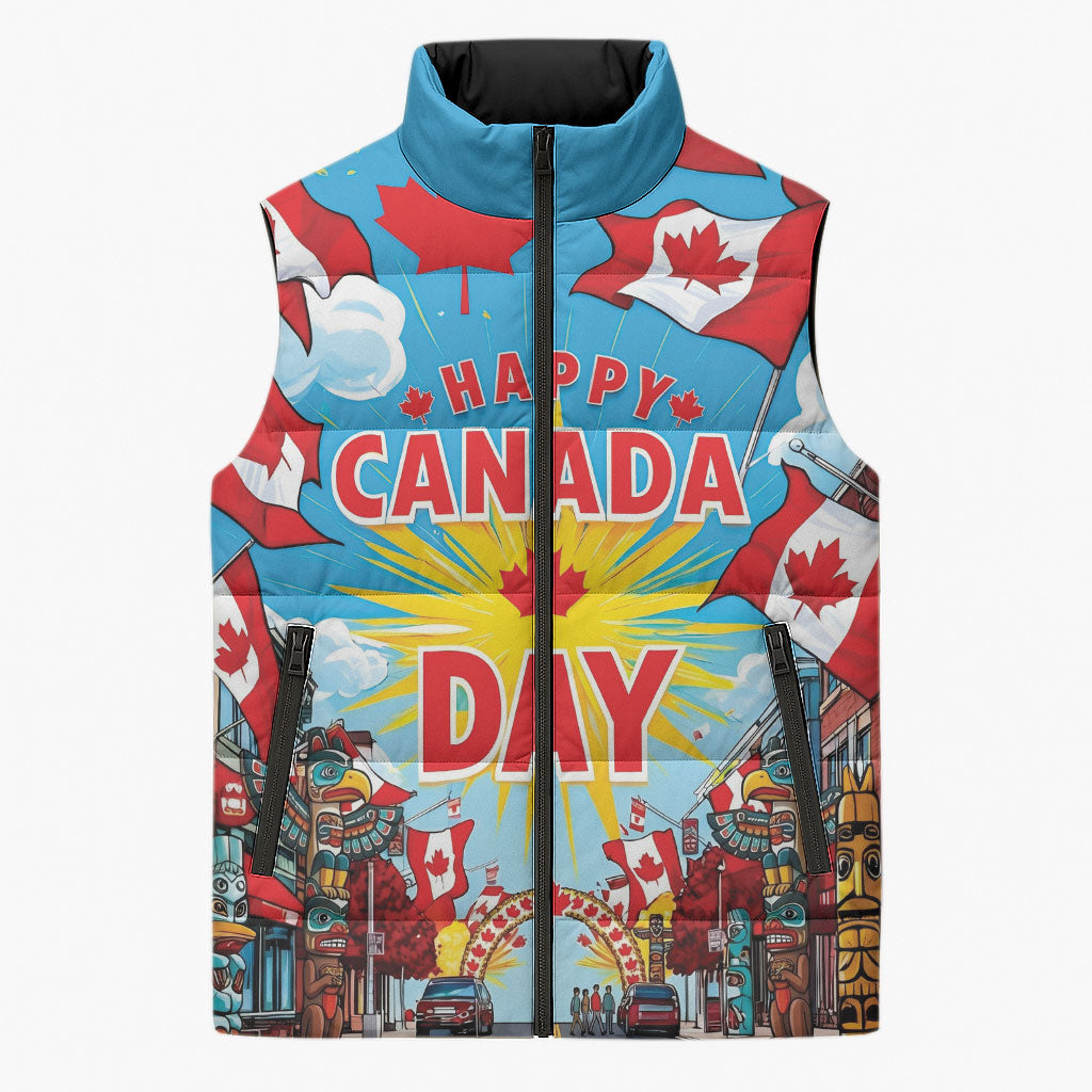Happy Canada Day Sleeveless Puffer Jacket True North Strong Free Maple Leaf