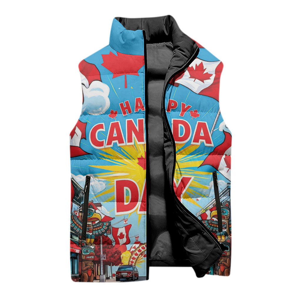 Happy Canada Day Sleeveless Puffer Jacket True North Strong Free Maple Leaf