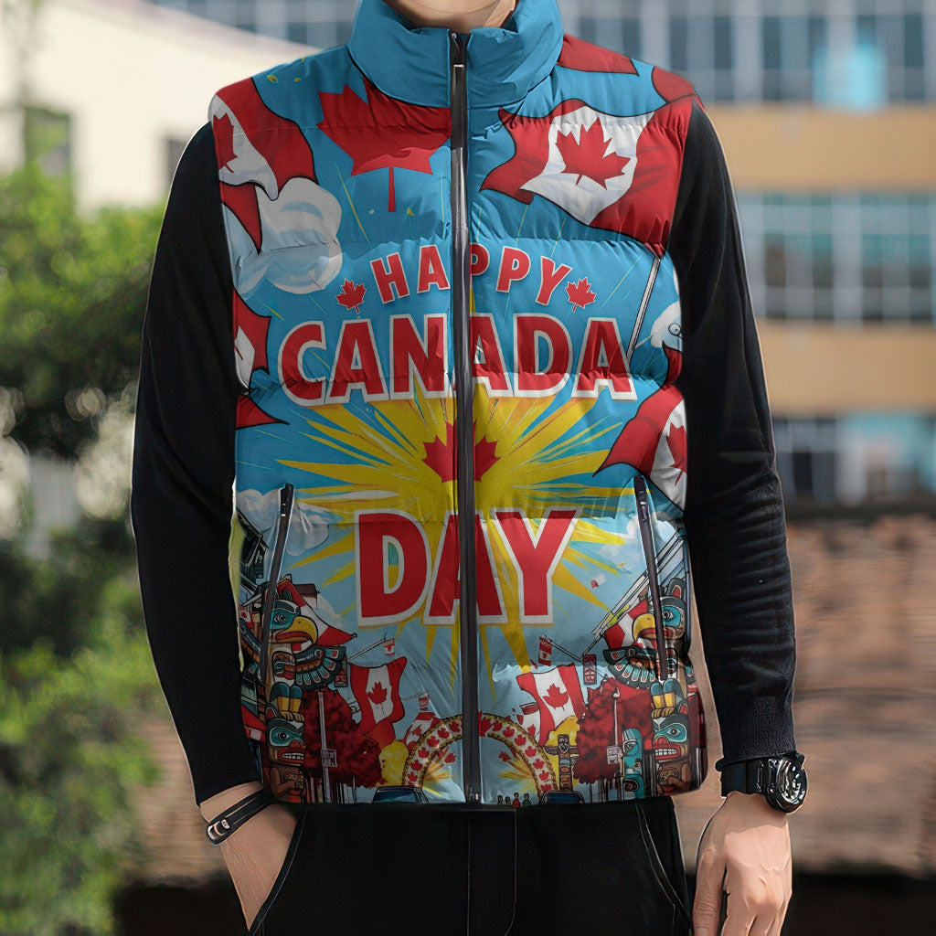 Happy Canada Day Sleeveless Puffer Jacket True North Strong Free Maple Leaf