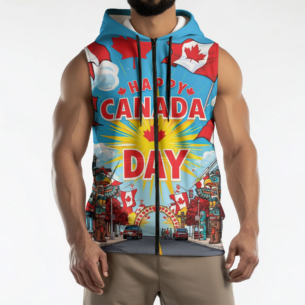 Happy Canada Day Sleeveless Zip Hoodie True North Strong Free Maple Leaf