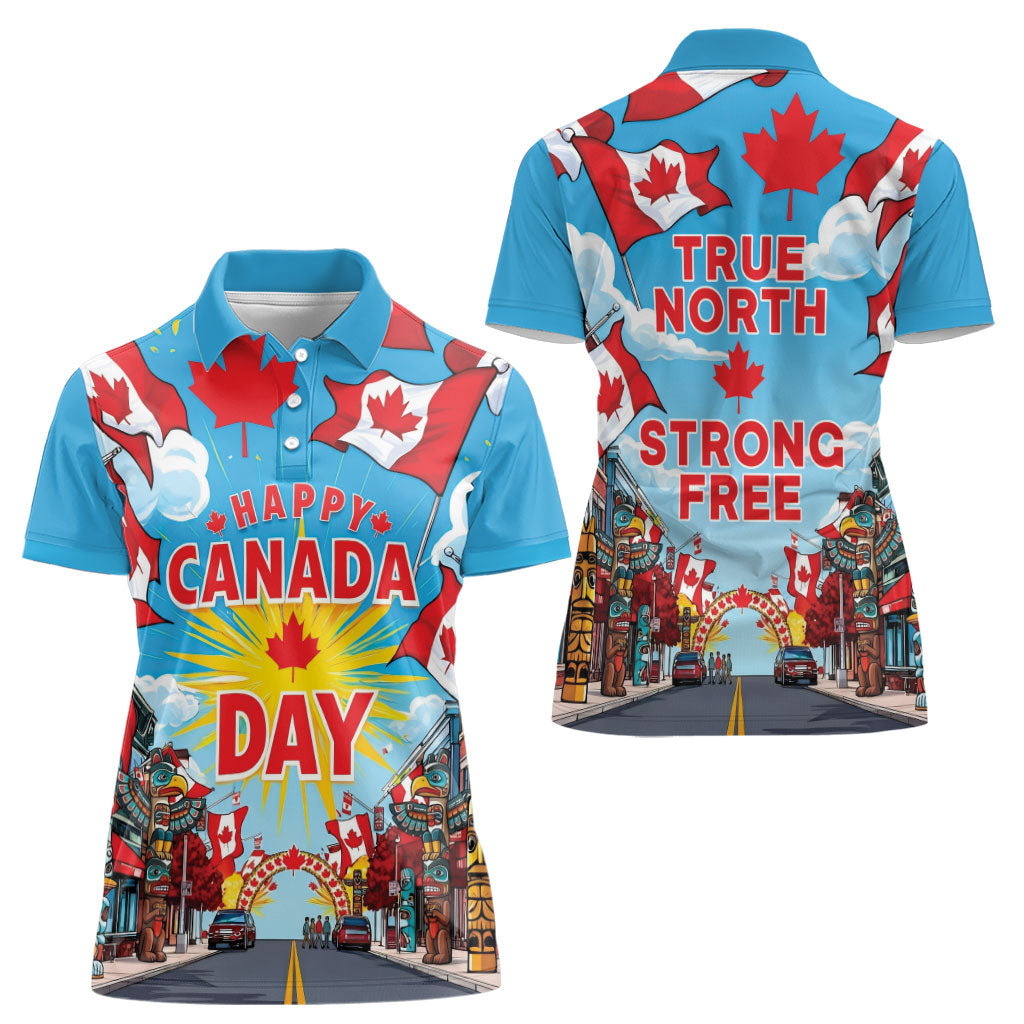Happy Canada Day Women Polo Shirt True North Strong Free Maple Leaf