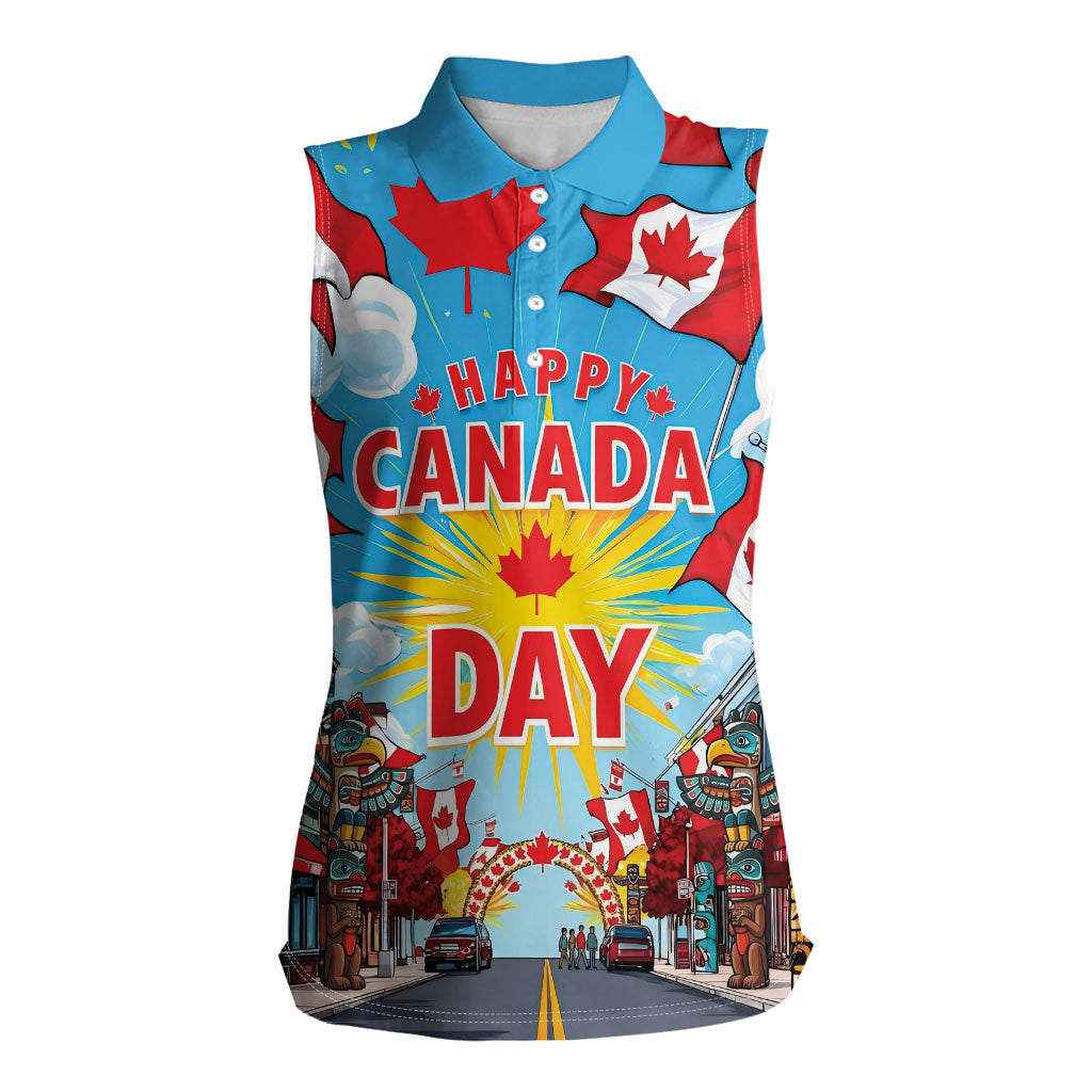 Happy Canada Day Women Sleeveless Polo Shirt True North Strong Free Maple Leaf