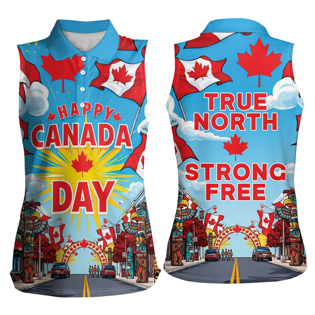 Happy Canada Day Women Sleeveless Polo Shirt True North Strong Free Maple Leaf