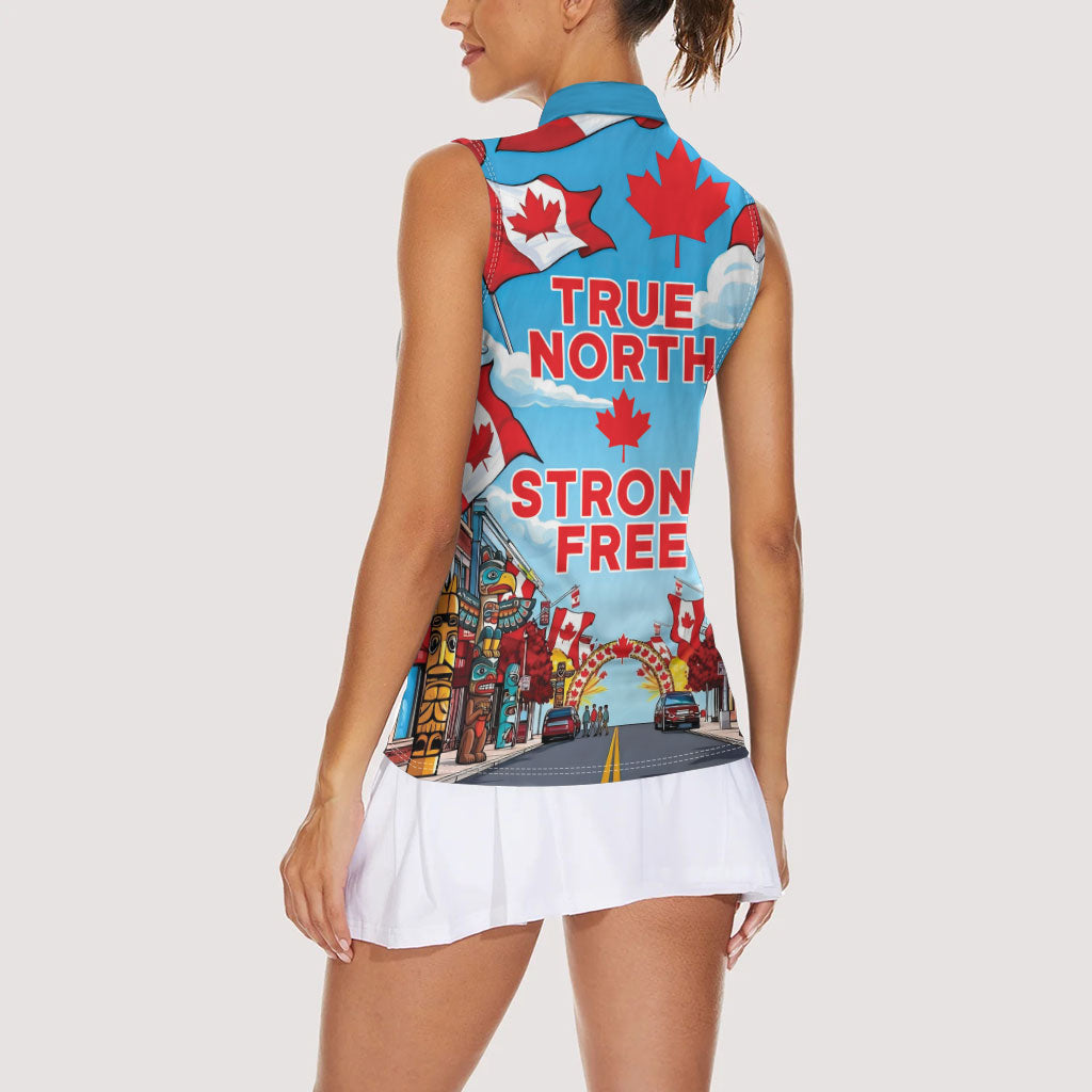 Happy Canada Day Women Sleeveless Polo Shirt True North Strong Free Maple Leaf