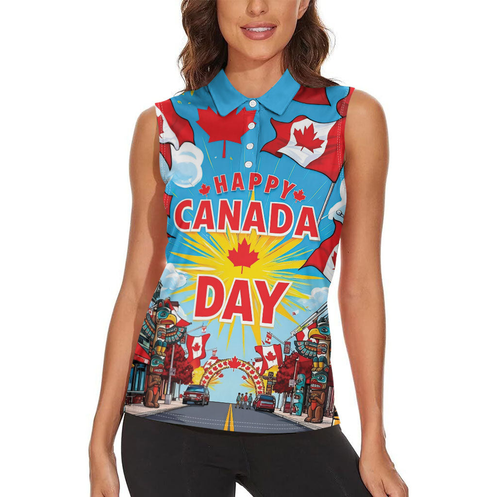 Happy Canada Day Women Sleeveless Polo Shirt True North Strong Free Maple Leaf