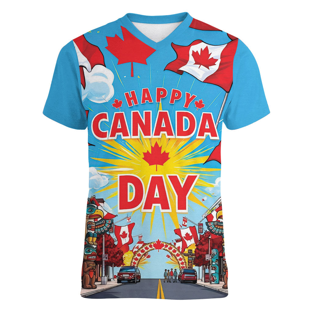 Happy Canada Day Women V-Neck T-Shirt True North Strong Free Maple Leaf