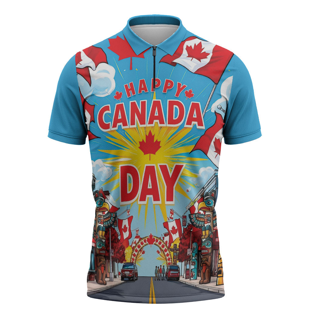 Happy Canada Day Zipper Polo Shirt True North Strong Free Maple Leaf