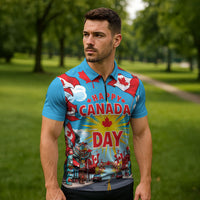 Happy Canada Day Zipper Polo Shirt True North Strong Free Maple Leaf