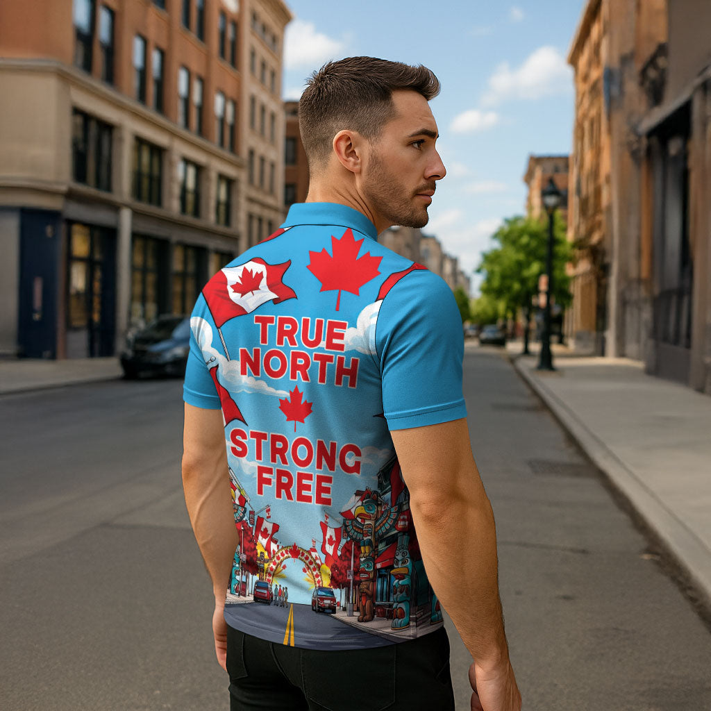 Happy Canada Day Zipper Polo Shirt True North Strong Free Maple Leaf