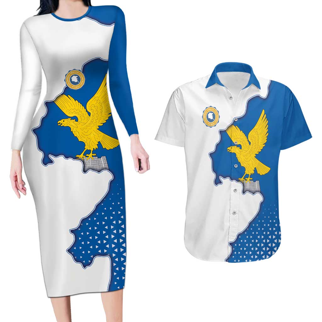 Italy Friuli-Venezia Giulia Couples Matching Long Sleeve Bodycon Dress and Hawaiian Shirt Flag Vintage Style - Wonder Print Shop