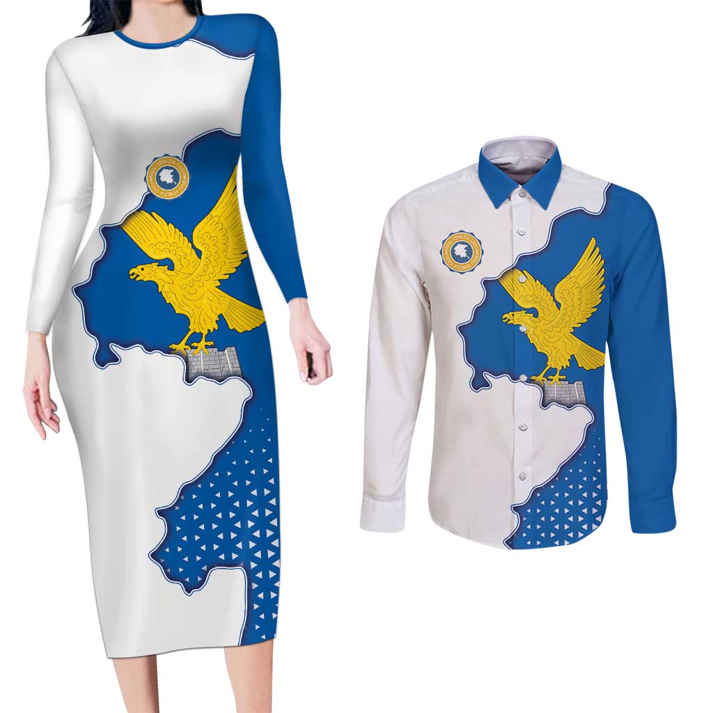 Italy Friuli-Venezia Giulia Couples Matching Long Sleeve Bodycon Dress and Long Sleeve Button Shirt Flag Vintage Style - Wonder Print Shop