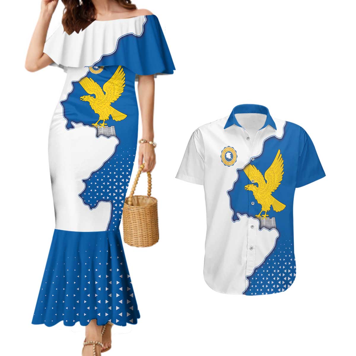 Italy Friuli-Venezia Giulia Couples Matching Mermaid Dress and Hawaiian Shirt Flag Vintage Style - Wonder Print Shop