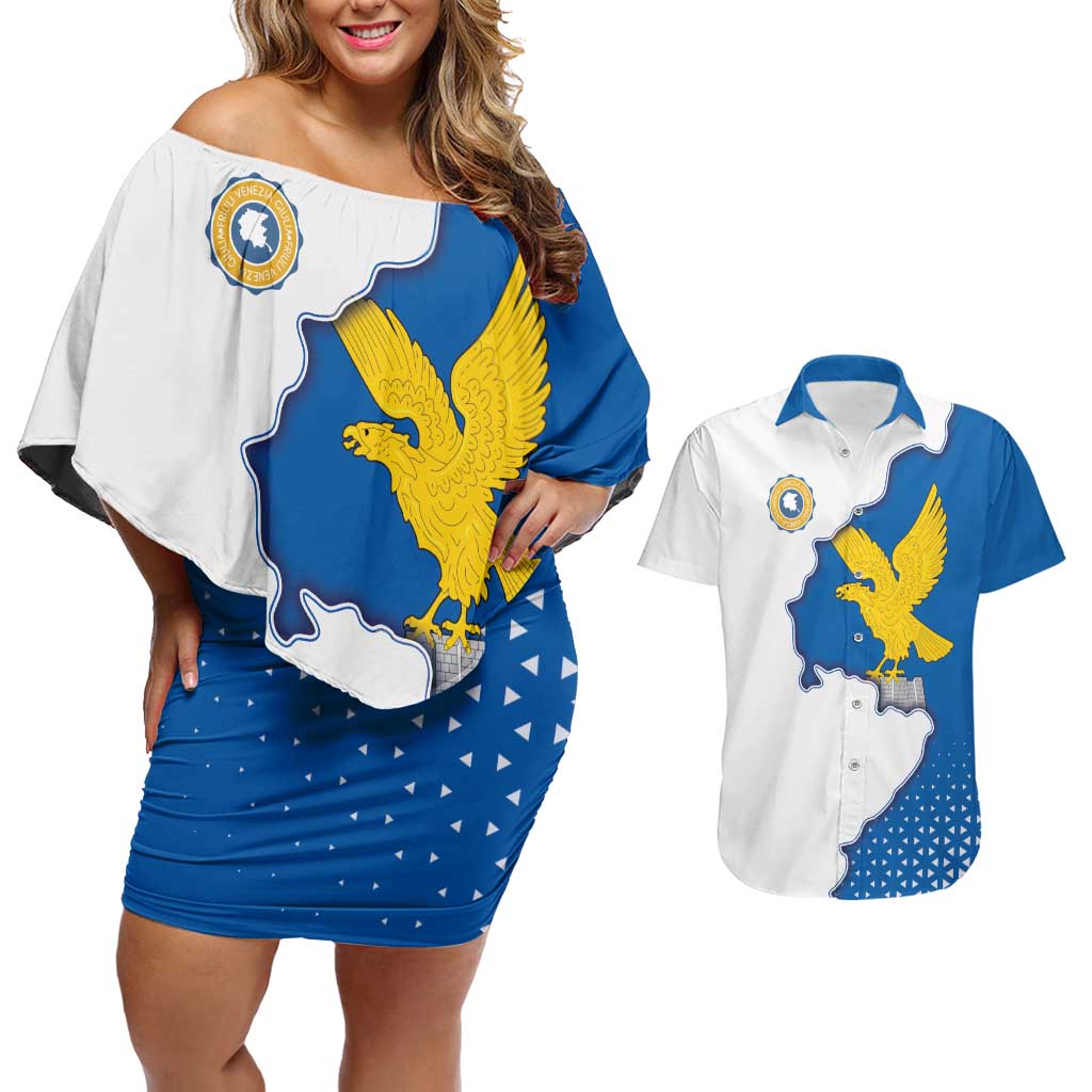 Italy Friuli-Venezia Giulia Couples Matching Off Shoulder Short Dress and Hawaiian Shirt Flag Vintage Style - Wonder Print Shop