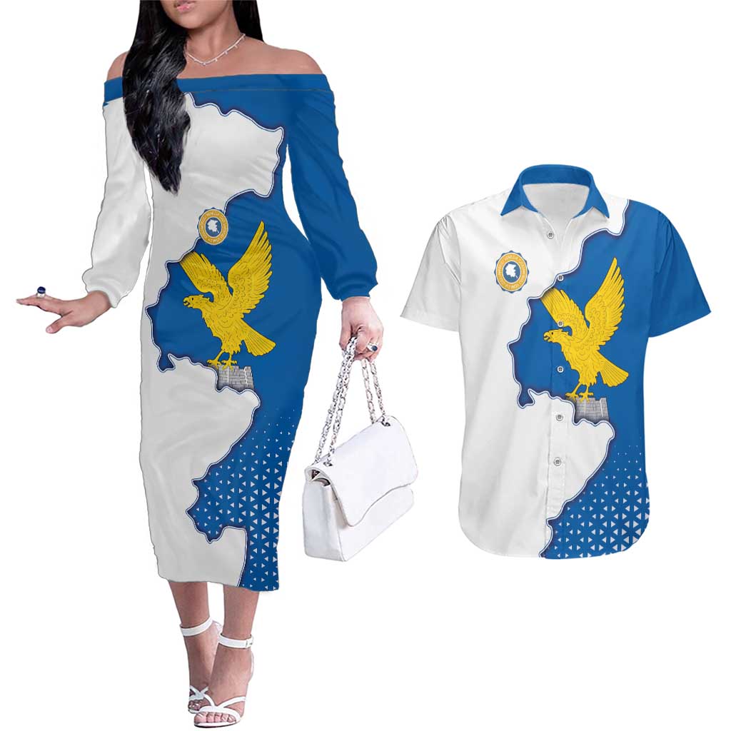 Italy Friuli-Venezia Giulia Couples Matching Off The Shoulder Long Sleeve Dress and Hawaiian Shirt Flag Vintage Style - Wonder Print Shop