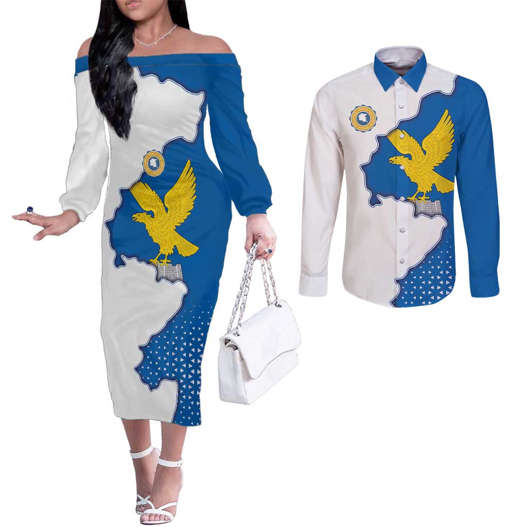 Italy Friuli-Venezia Giulia Couples Matching Off The Shoulder Long Sleeve Dress and Long Sleeve Button Shirt Flag Vintage Style - Wonder Print Shop