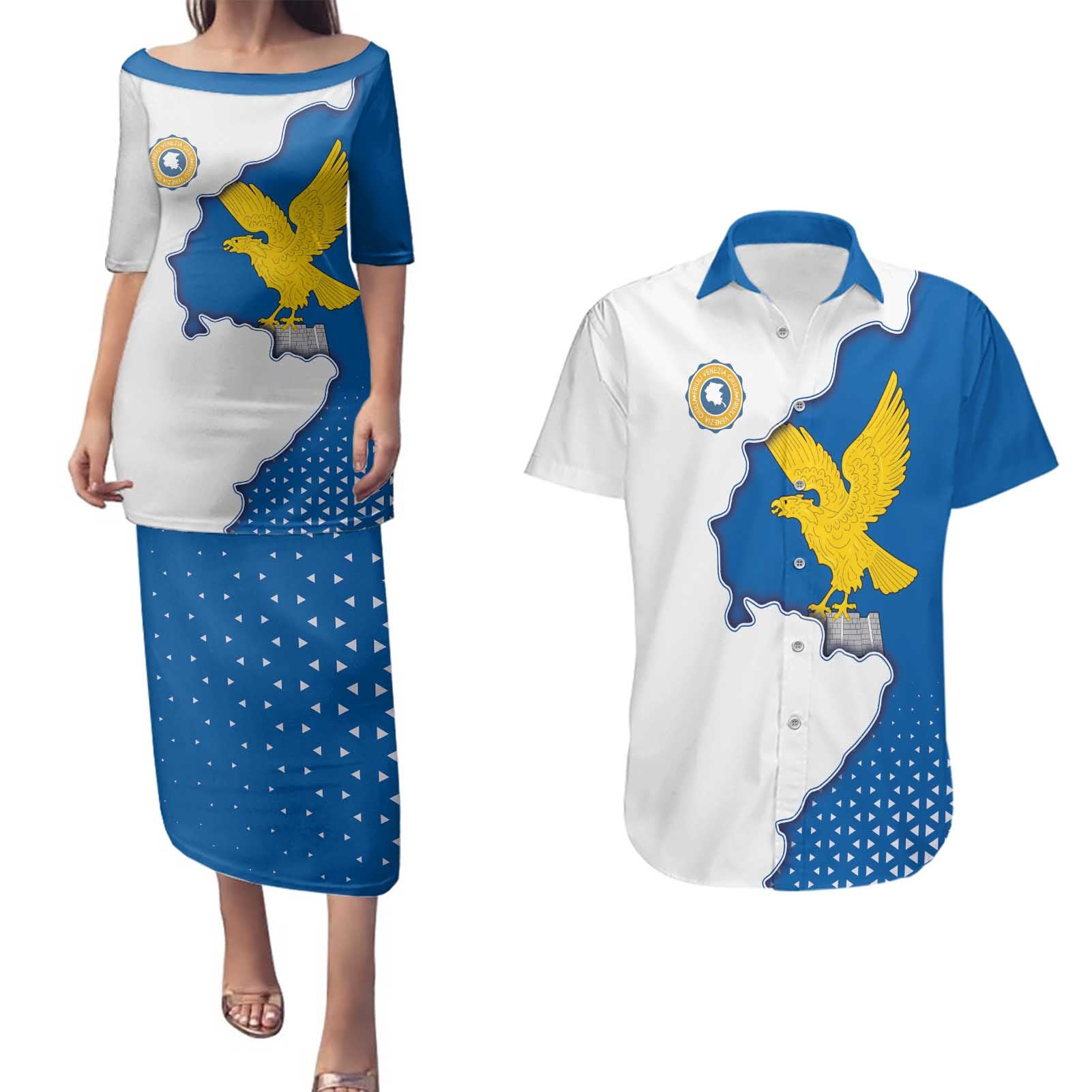 Italy Friuli-Venezia Giulia Couples Matching Puletasi and Hawaiian Shirt Flag Vintage Style - Wonder Print Shop