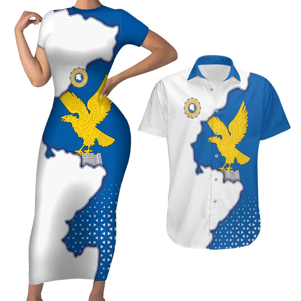 Italy Friuli-Venezia Giulia Couples Matching Short Sleeve Bodycon Dress and Hawaiian Shirt Flag Vintage Style - Wonder Print Shop