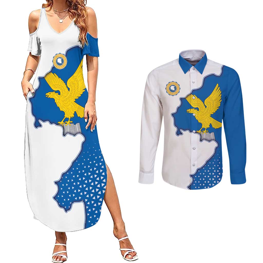 Italy Friuli-Venezia Giulia Couples Matching Summer Maxi Dress and Long Sleeve Button Shirt Flag Vintage Style - Wonder Print Shop