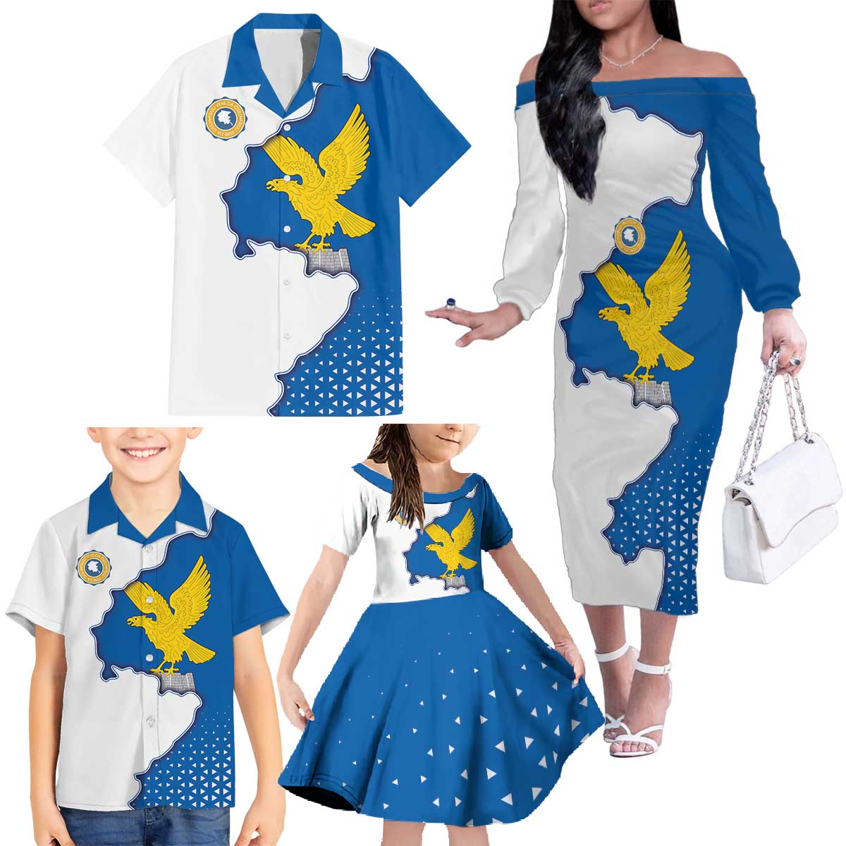 Italy Friuli-Venezia Giulia Family Matching Off The Shoulder Long Sleeve Dress and Hawaiian Shirt Flag Vintage Style - Wonder Print Shop