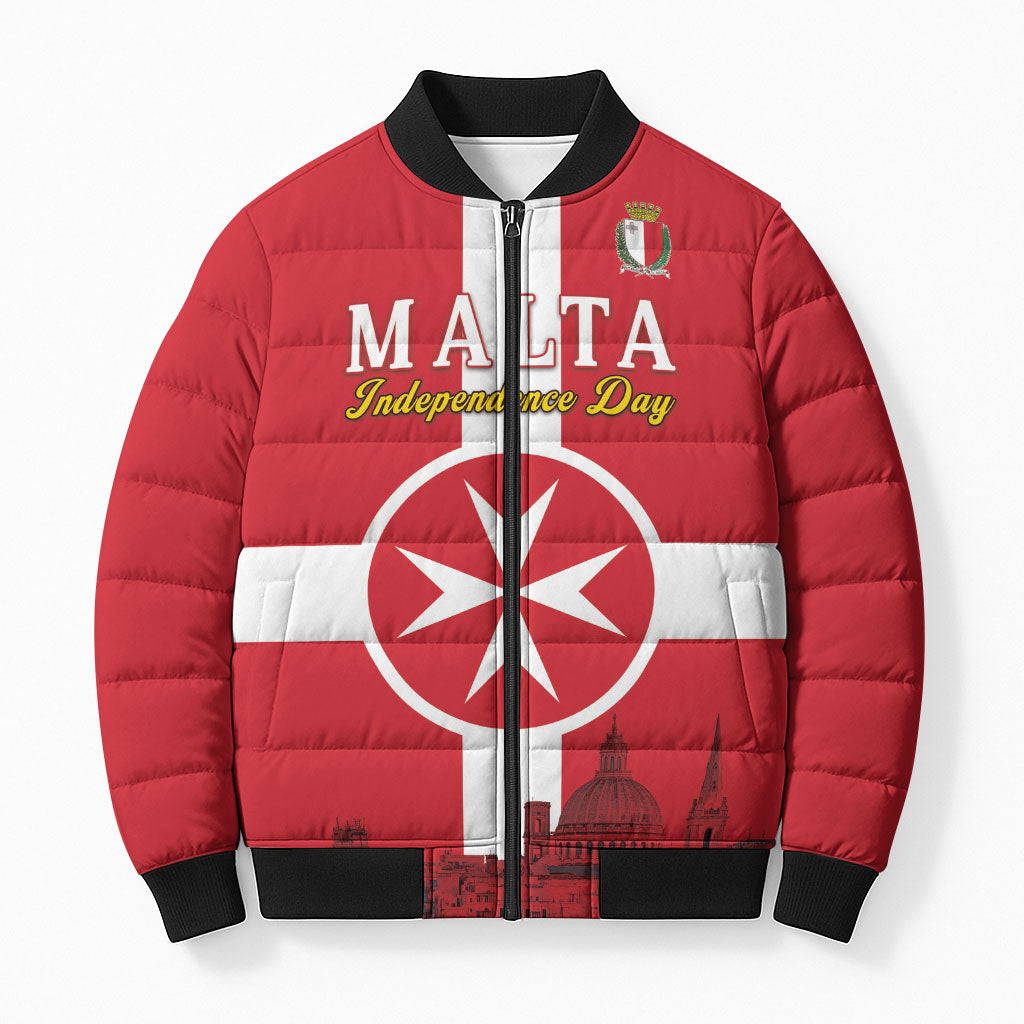 Personalized Malta Independence Day Bomber Puffer Jacket Maltese Cross Heritage Pride