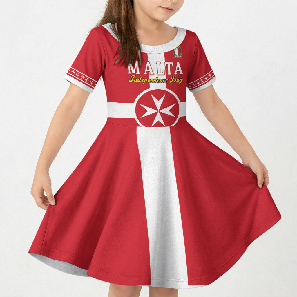 Personalized Malta Independence Day Kid Short Sleeve Dress Maltese Cross Heritage Pride