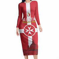 Personalized Malta Independence Day Long Sleeve Bodycon Dress Maltese Cross Heritage Pride