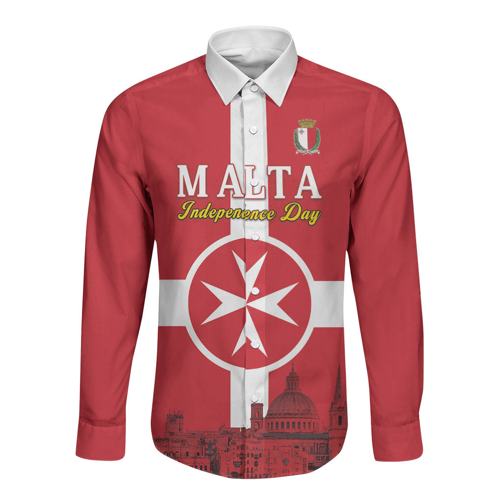 Personalized Malta Independence Day Long Sleeve Button Shirt Maltese Cross Heritage Pride
