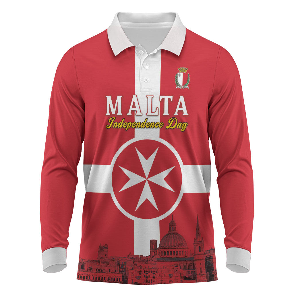 Personalized Malta Independence Day Long Sleeve Polo Shirt Maltese Cross Heritage Pride