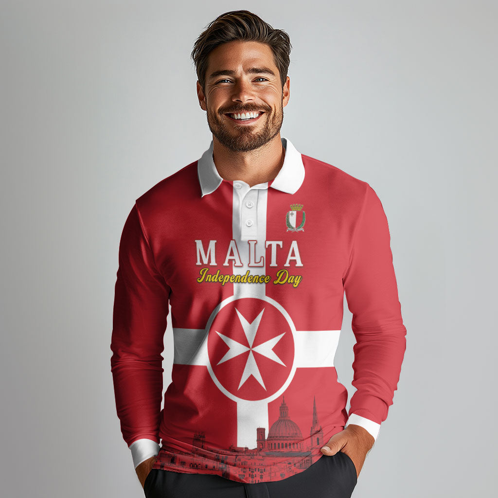 Personalized Malta Independence Day Long Sleeve Polo Shirt Maltese Cross Heritage Pride