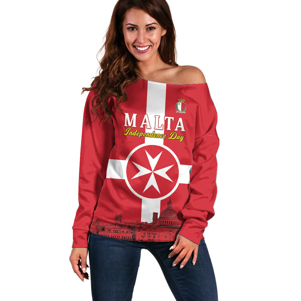 Personalized Malta Independence Day Off Shoulder Sweater Maltese Cross Heritage Pride