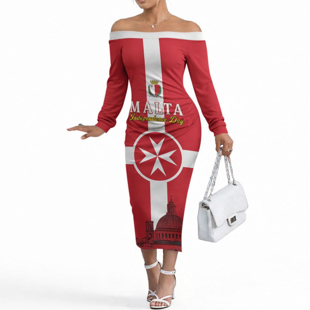 Personalized Malta Independence Day Off The Shoulder Long Sleeve Dress Maltese Cross Heritage Pride